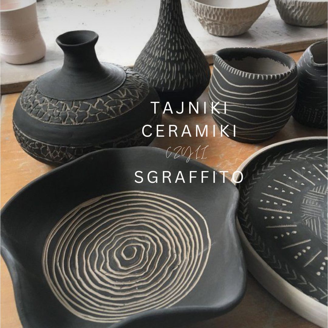 Sgraffito czyli barwienie i rzeźbienie w glinie dużego talerza oraz czarki 9.07