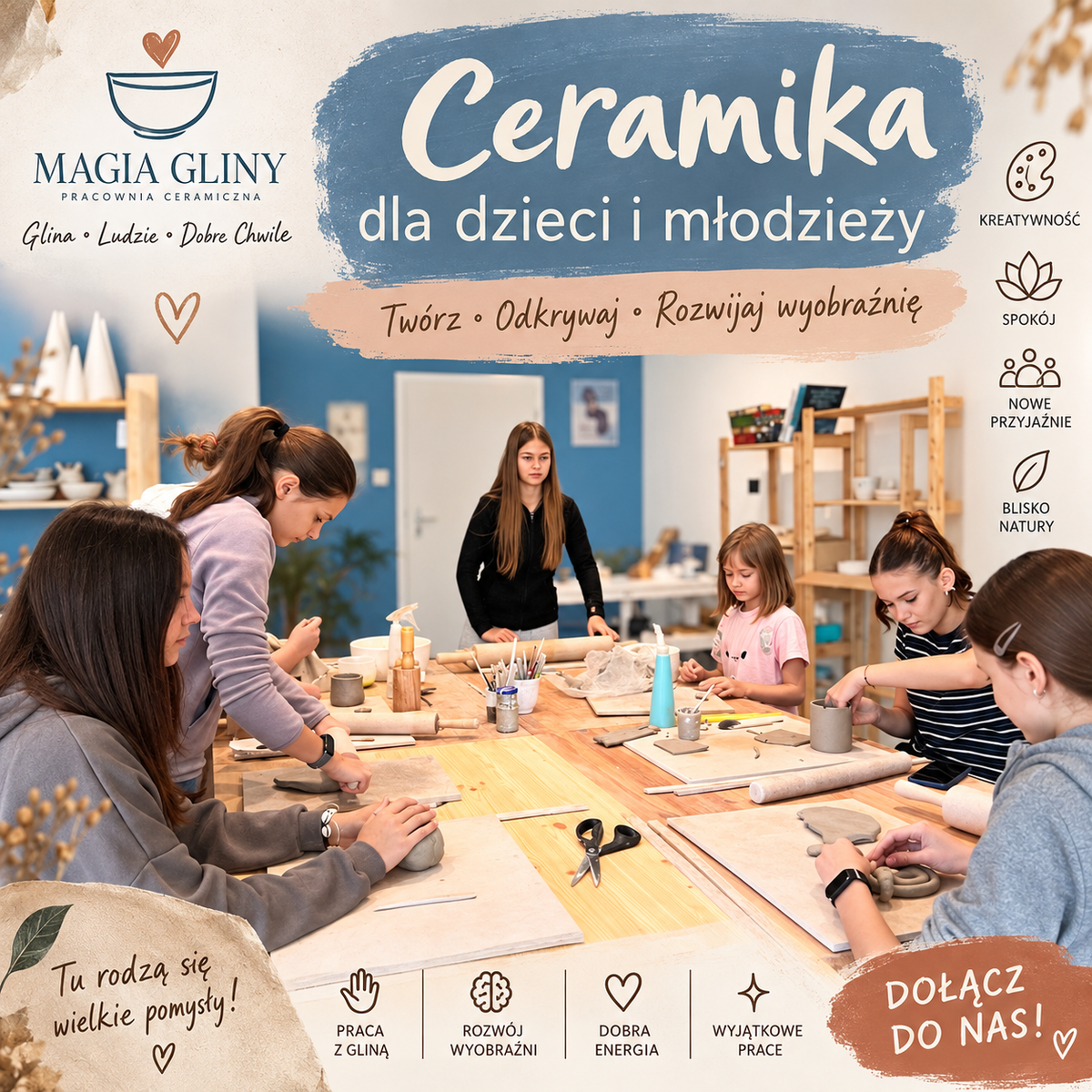 Cykliczne warsztaty dla dzieci i młodzieży I Magia Gliny |sobota 10-11:30 lub środa 16:30- 18